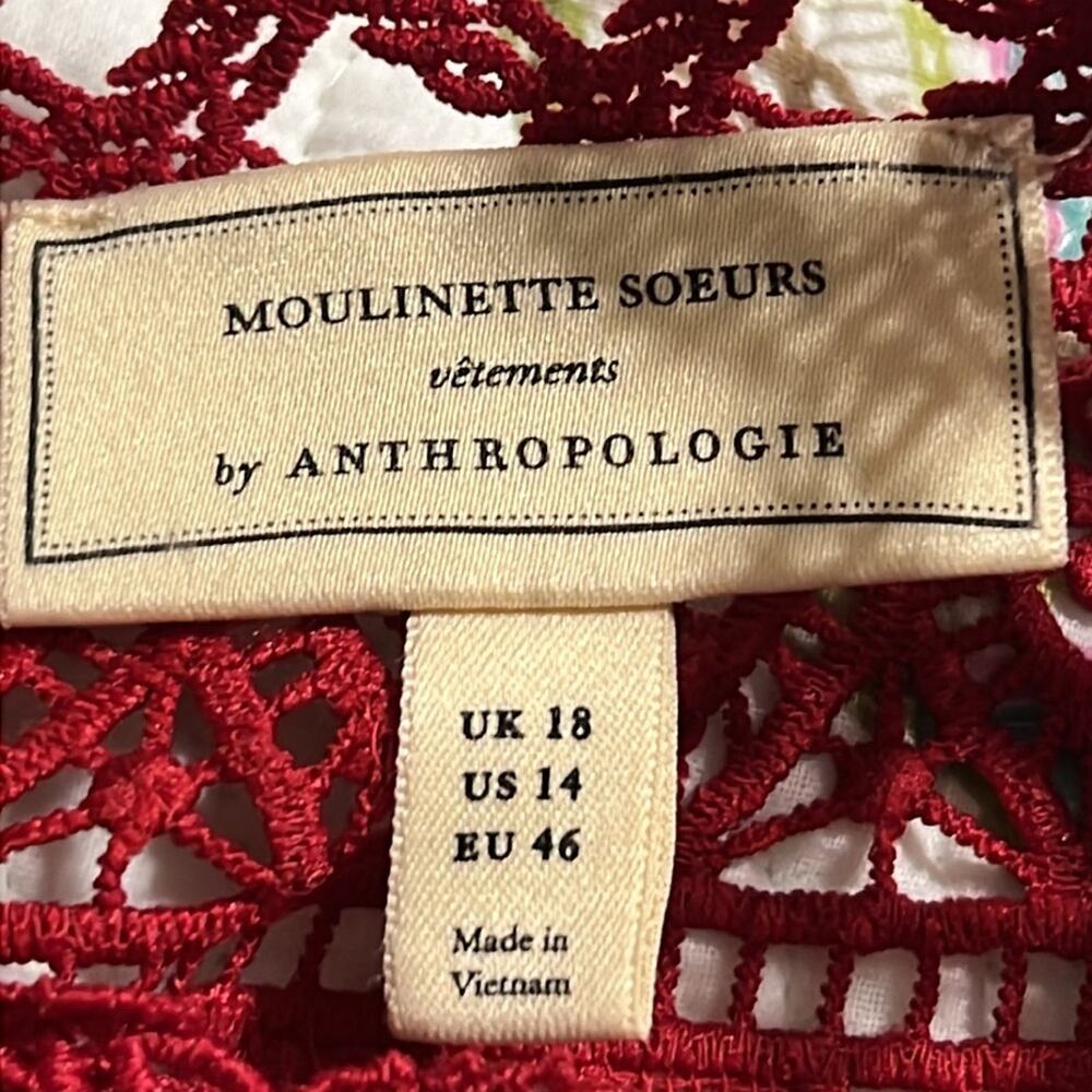 Moulinette Soeurs by Anthropologie lace peplum top women's size 14 lined 3/4 slv - Picture 12 of 14